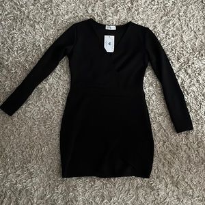 Black Long-sleeve Plunge Mini Dress